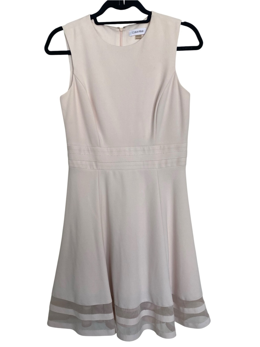 Calvin Klein Blush Pink Illusion Stripe Fit & Flare Dress Petite 6 Knee Length